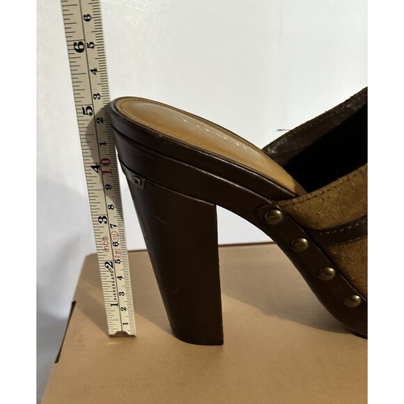 Womens Coach RANA Mules Brown Leather Suede  W/Block Heels Studs & Tassel Sz 8.5 - Picture 3 of 13